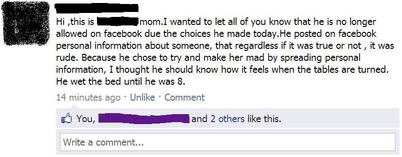 Facebook mom. Facebook personal information. No longer allowed.